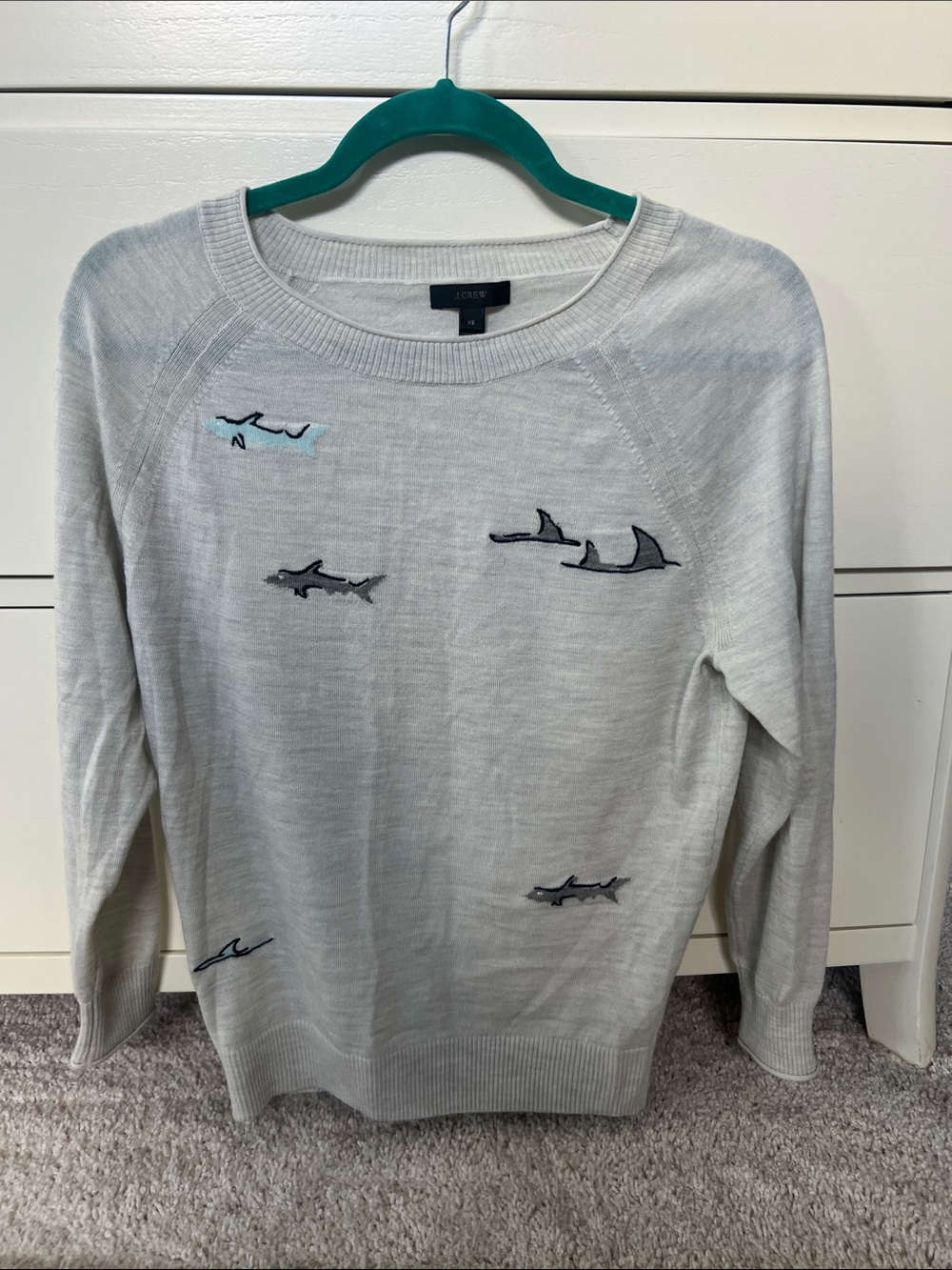 J.Crew merino wool embroidered shark sweater XS